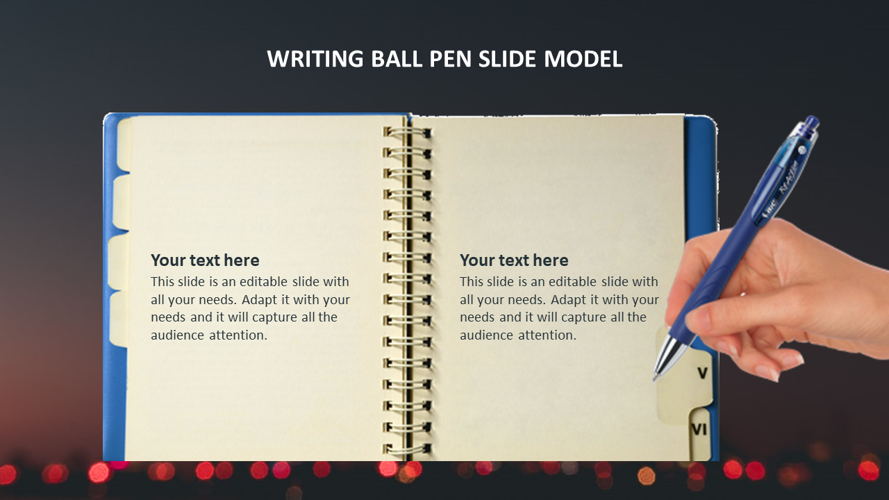 Writing ball pen slide model